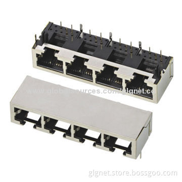 RJ45 Modular Jacks, 1*4 port 8P8C/8P4C, side entry, with shielding, low-height